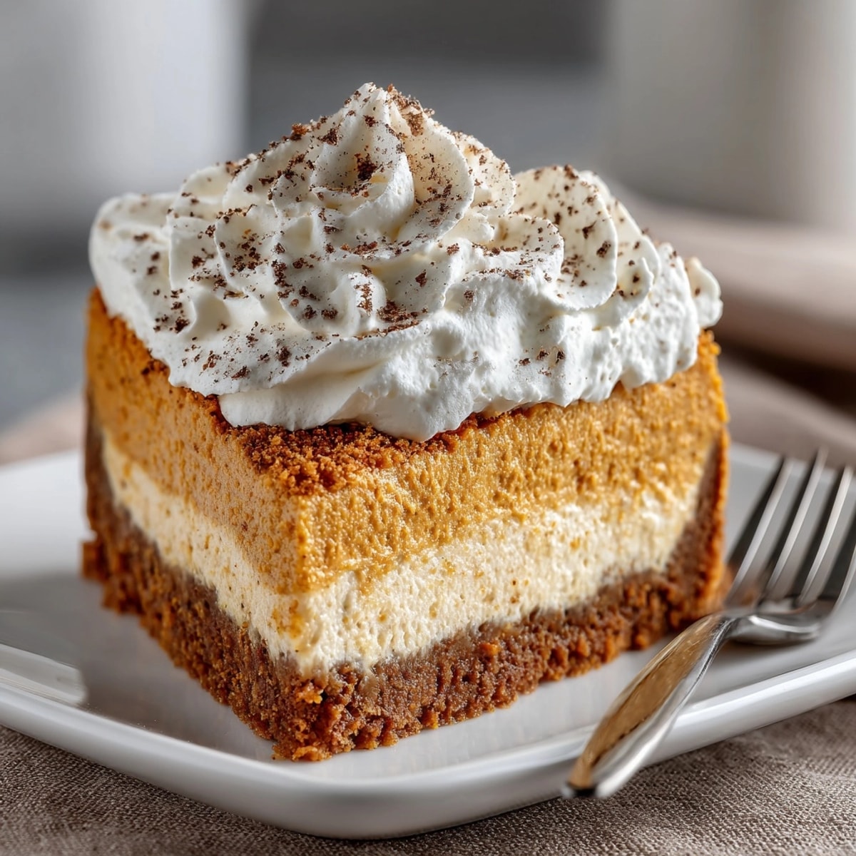 Tangy, sweet, and spiced pumpkin cheesecake bars, enjoy it chilled with coffee!