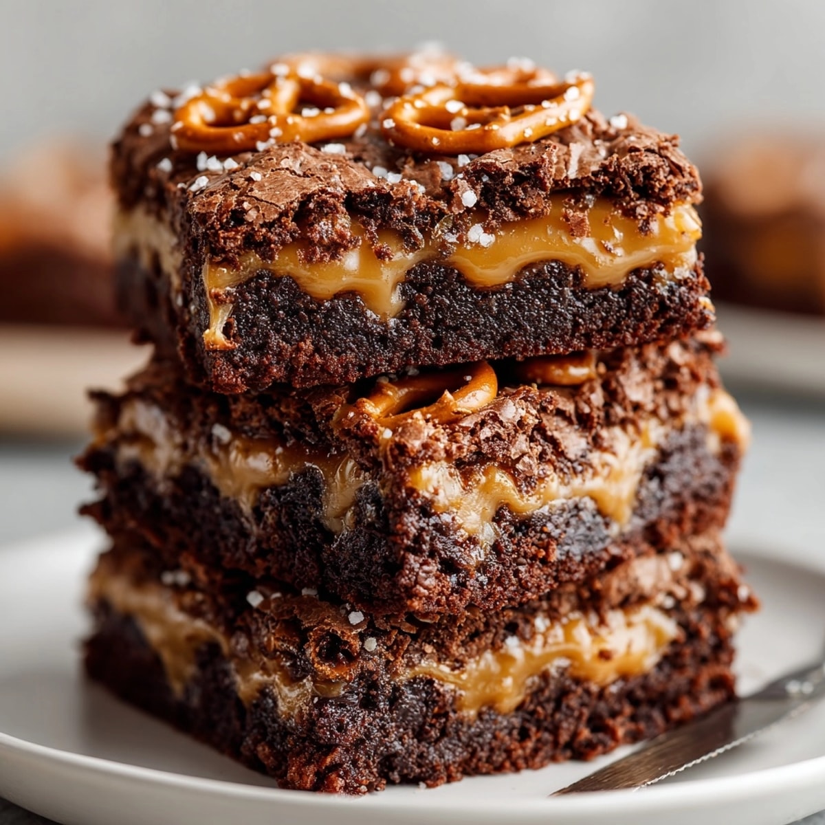 Homemade Salted Caramel Pretzel Brownies: a delicious dessert with salty and sweet crunch.