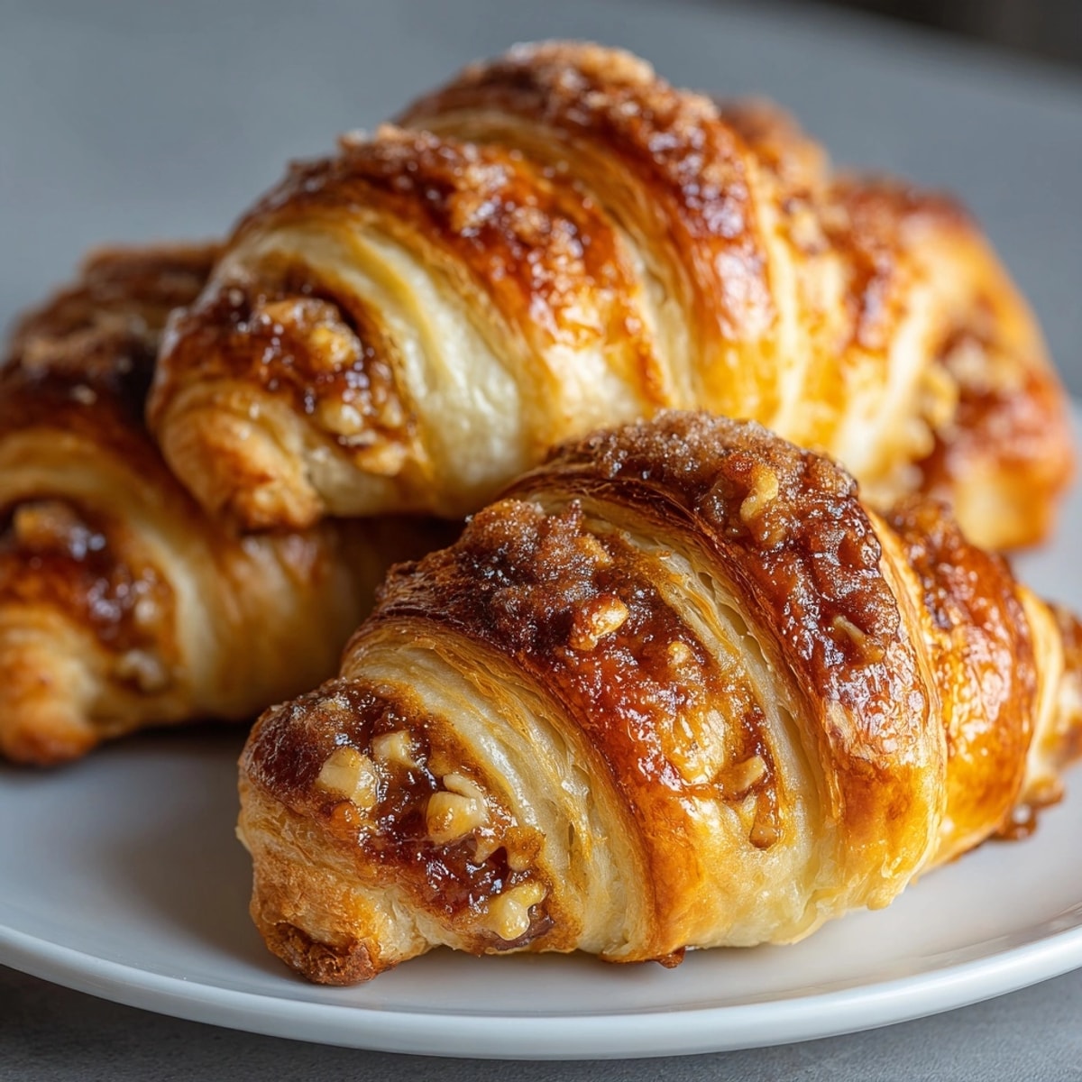 Golden-brown baked Rugelach pastries, dusted with cinnamon sugar, cooling on a wire rack.
