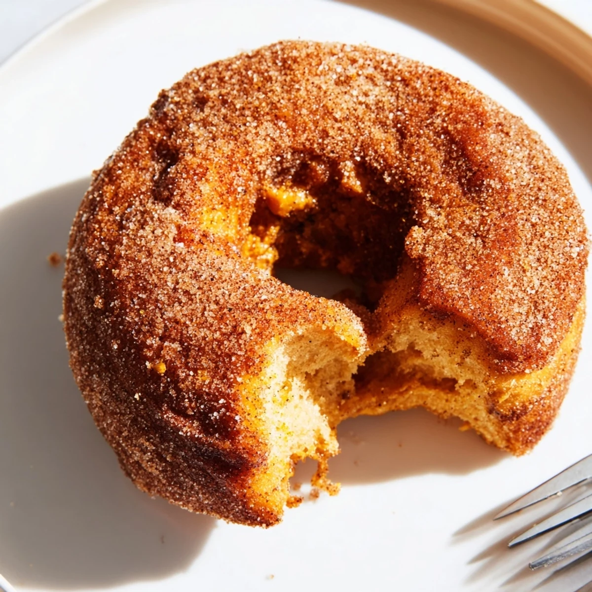 Warm gingerbread pumpkin muffin donuts with cinnamon sugar, perfect for autumn enjoyment.  
