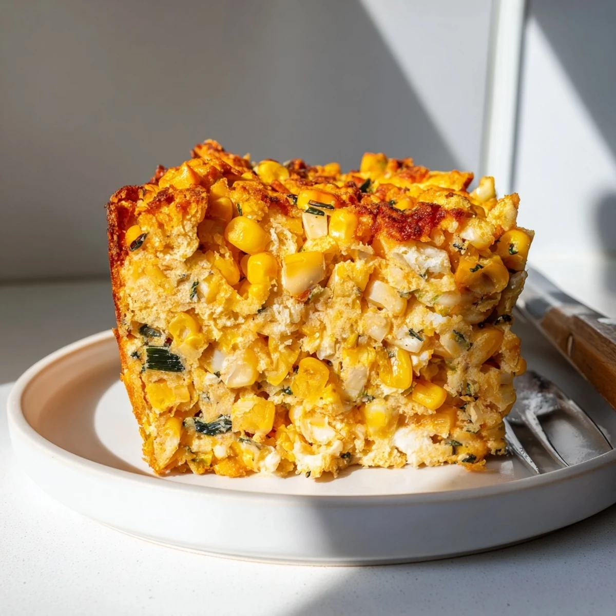 Savory Cheddar Corn Chaos Cake fresh out of the oven, smelling of rich cheddar.  