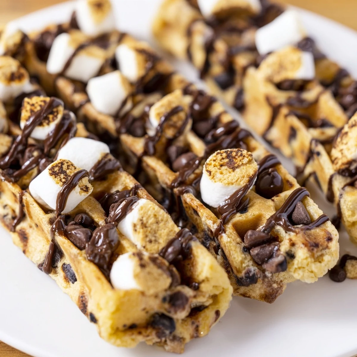 Delicious s’mores biscotti waffle sticks served warm with hot chocolate for dipping.  