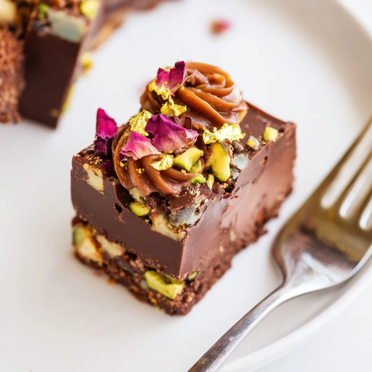 Indulge in rich chocolate bar inspired creations, layered with toasted coconut and rose petals.  