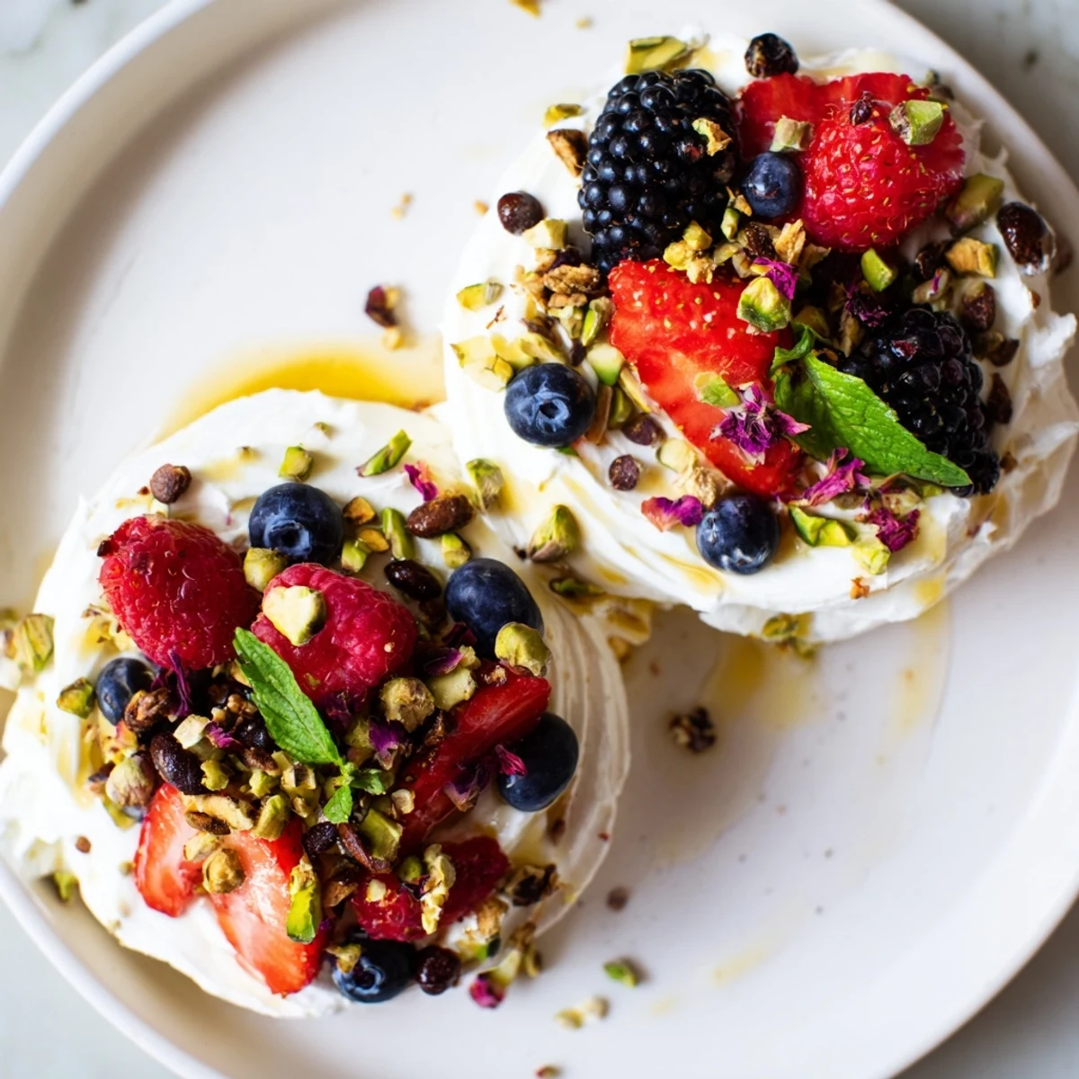 A colorful butter board dessert featuring whipped cream cheese and fresh berries.  