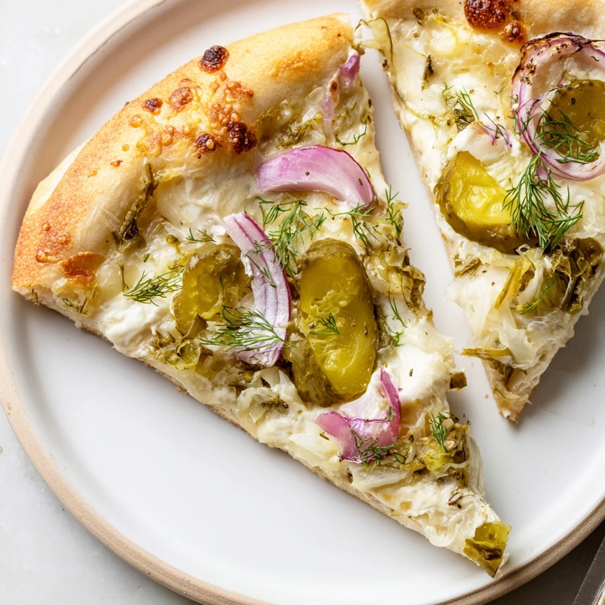 Unique pickle pizza fresh from the oven, ready to impress adventurous eaters.