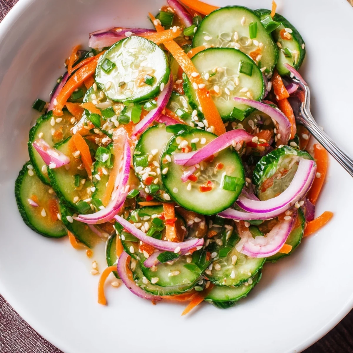 Refreshing cucumber salad remix tossed with sesame oil and tangy fish sauce.  