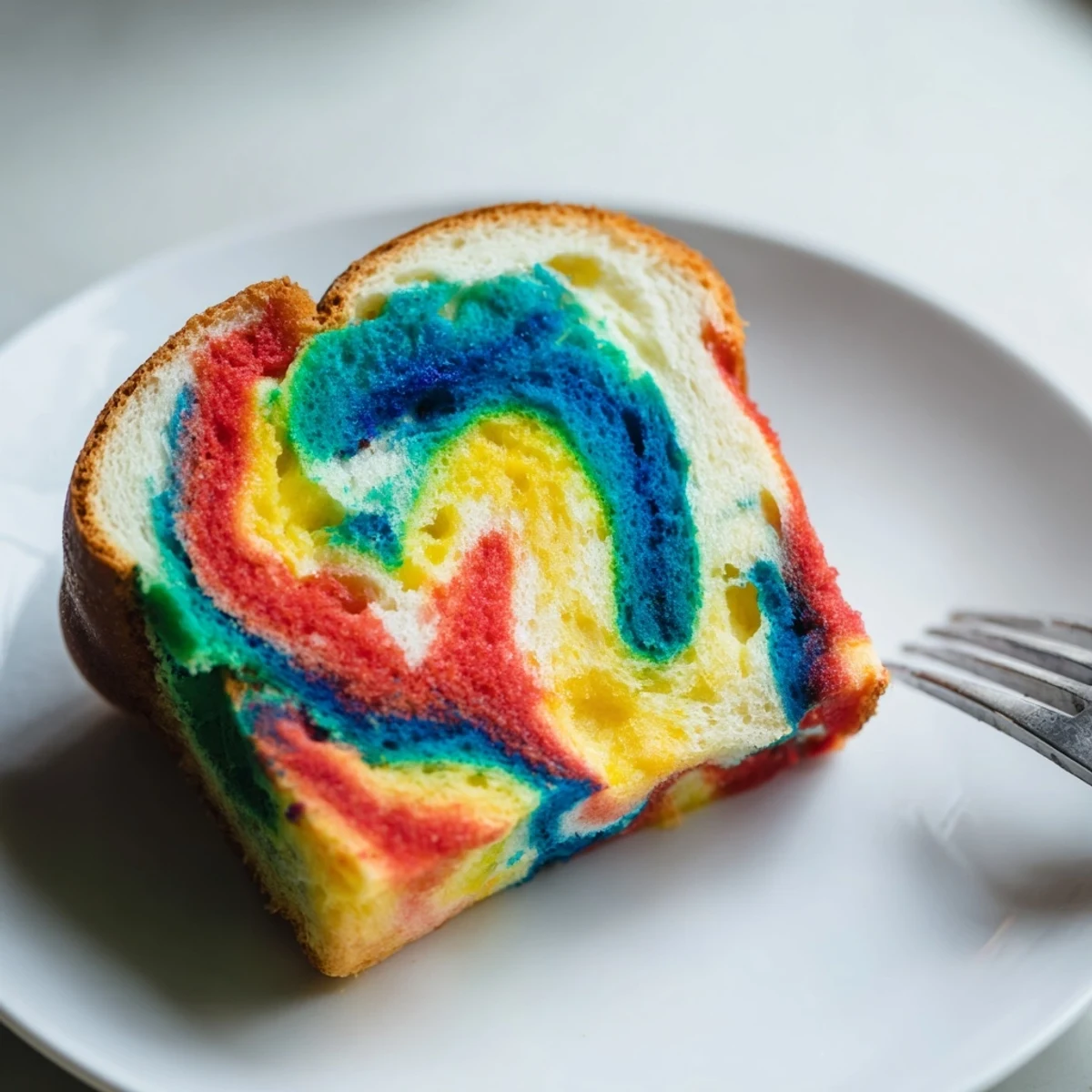 Fluffy Cloud Bread Rainbow Version topped with berries for a colorful breakfast treat.  
