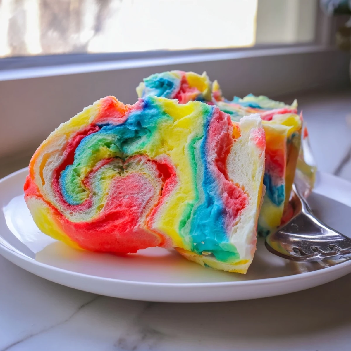 Vibrant layers of the Cloud Bread Rainbow Version, perfect for fun party snacks.  