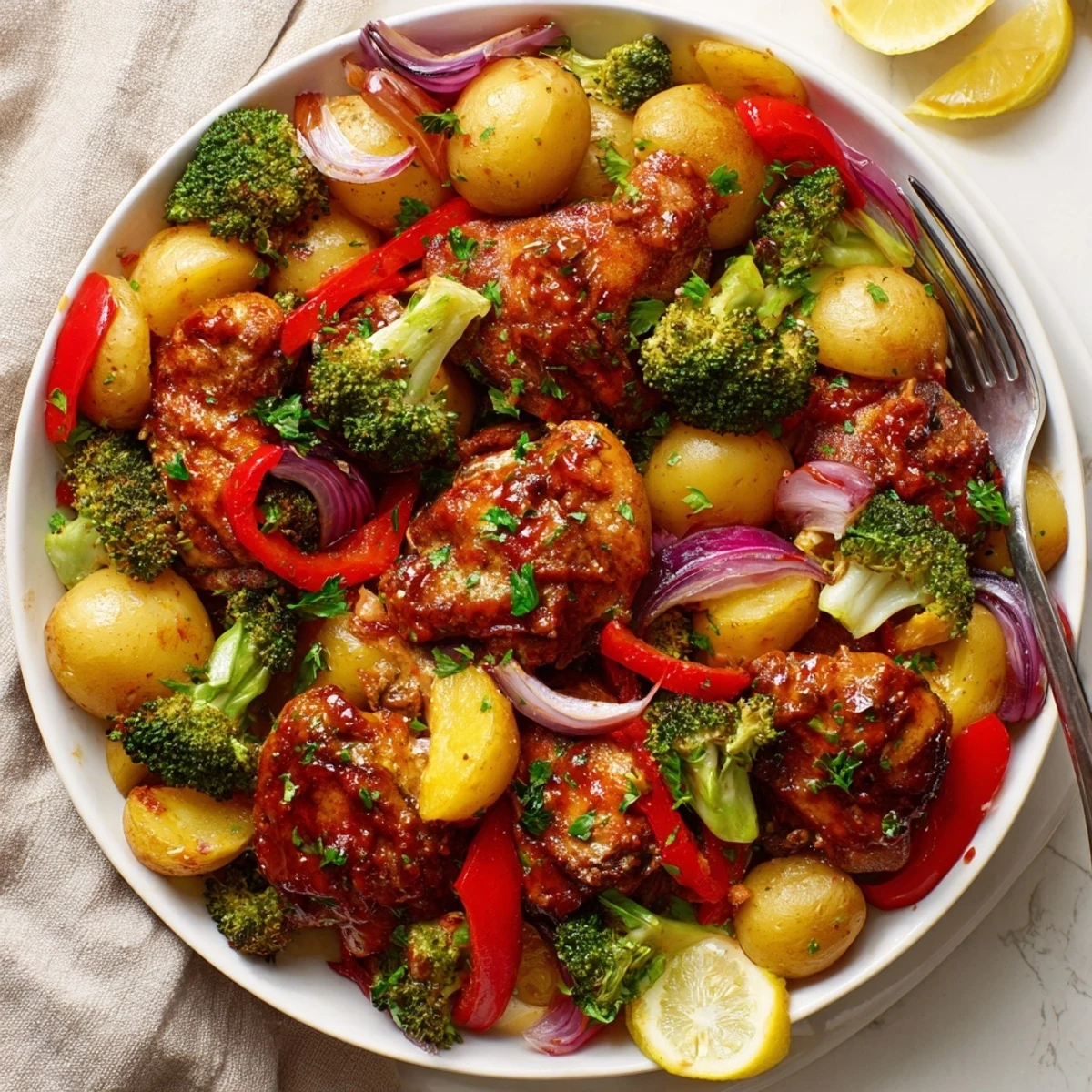 Delicious Lazy Gourmet Chicken & Vegetable One-Pot, featuring tender chicken and colorful vegetables.  