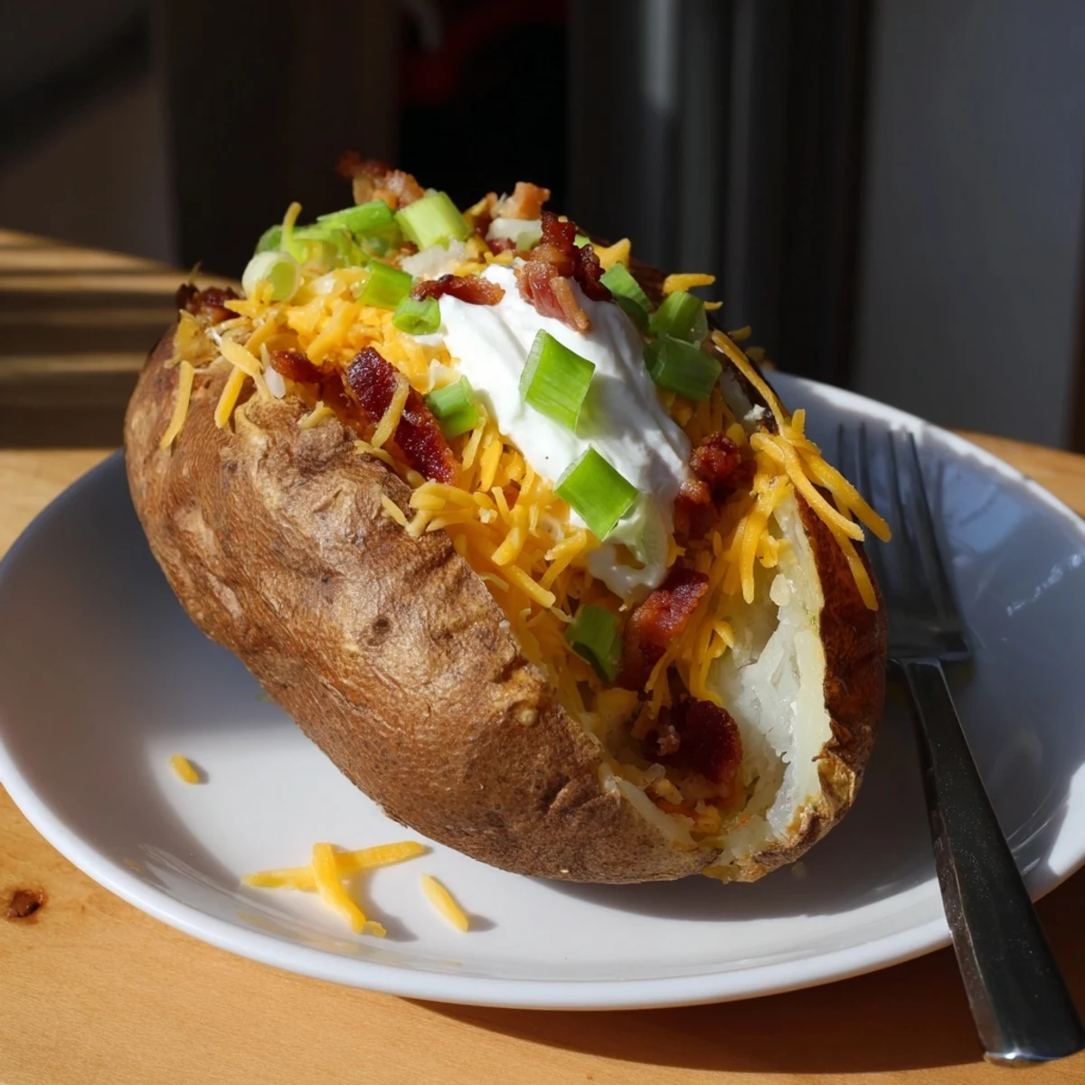 Golden, fluffy baked potato bar, ready for customizable toppings and a delicious, comforting meal.