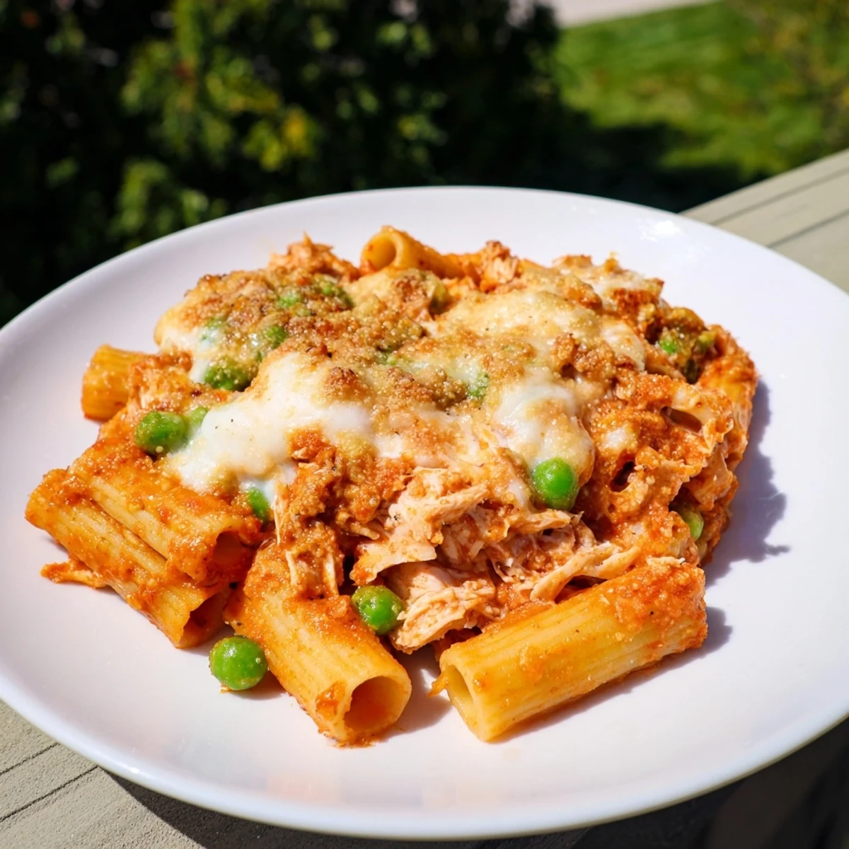 Golden bubbly tuna pasta bake fresh out of the oven, perfect for a family meal.