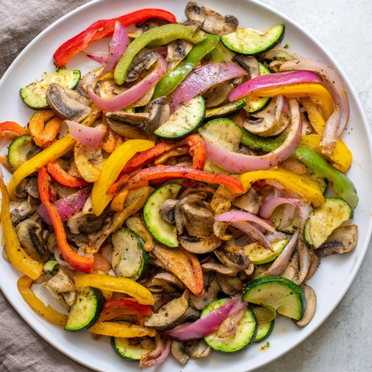 A steaming skillet of Veggie Fajitas, the aroma of spices mingling with the freshly cooked vegetables, ready to serve.