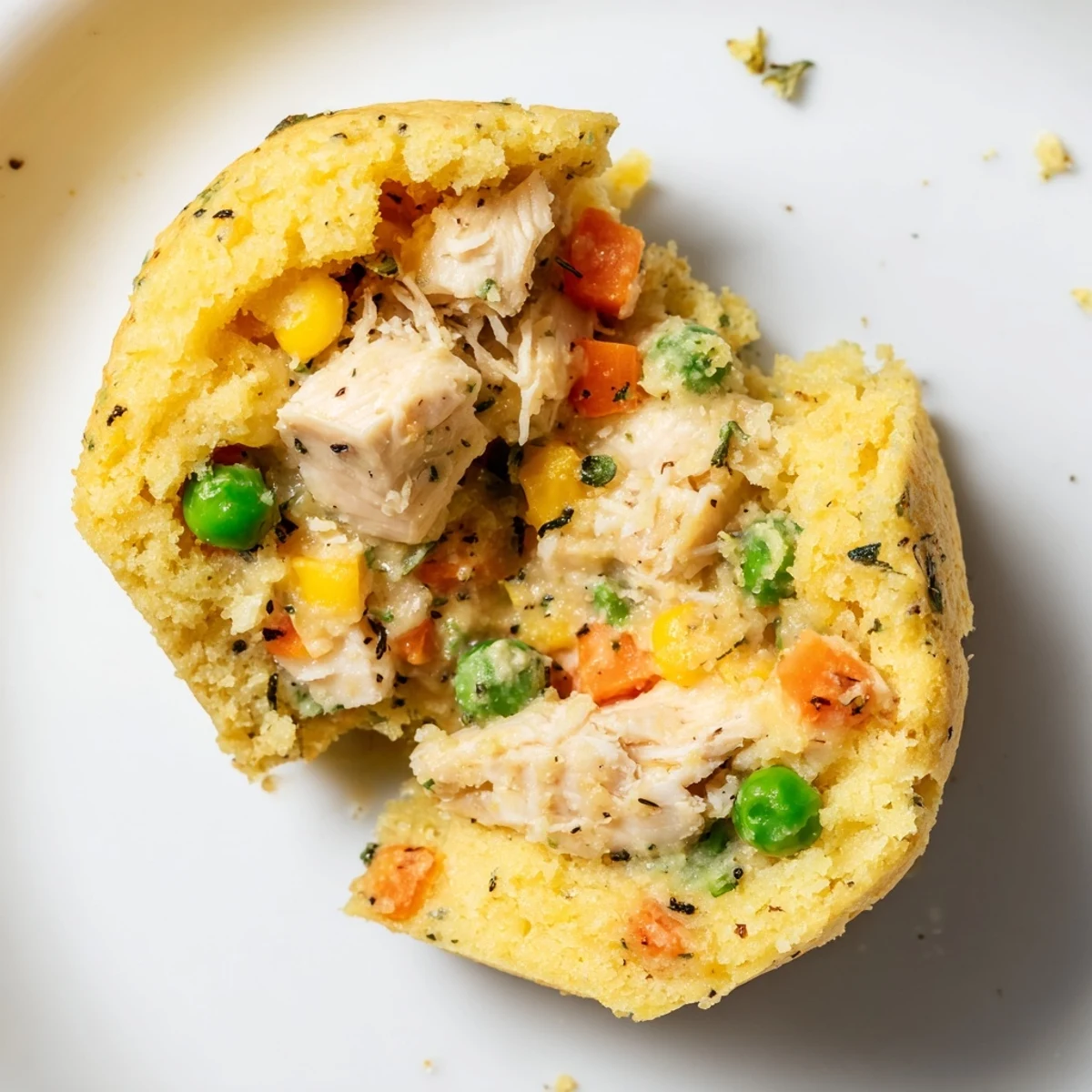 Golden-brown Mini Chicken Pot Pie Cornbread Muffins, warm and savory, ready to be enjoyed!