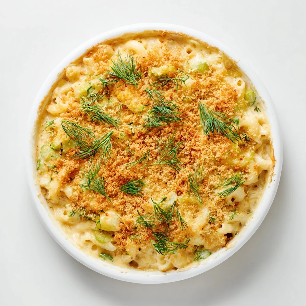 Hot and bubbly, this homemade Pickle Mac and Cheese offers a delightful, tangy flavor profile.