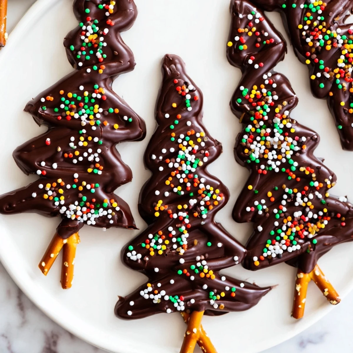 Decadent Express Chocolate Christmas Trees, drizzled and decorated with colorful sprinkles, perfect holiday sweets.