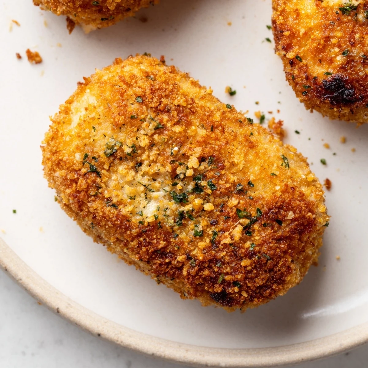 Golden-brown Air Fryer Spicy Ranch Chicken Croquettes, crispy on the outside, ready to eat.