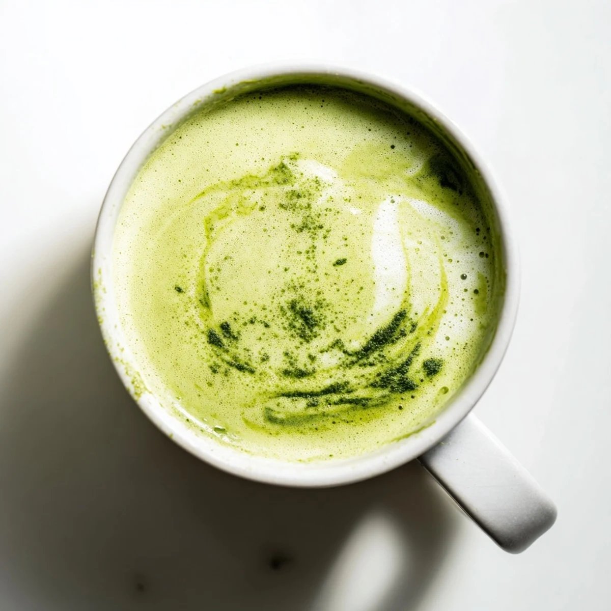 Warm, vibrant green Coconut Ginger Matcha Winter Immunity Latte, inviting with ginger and coconut aromas and frothy texture.