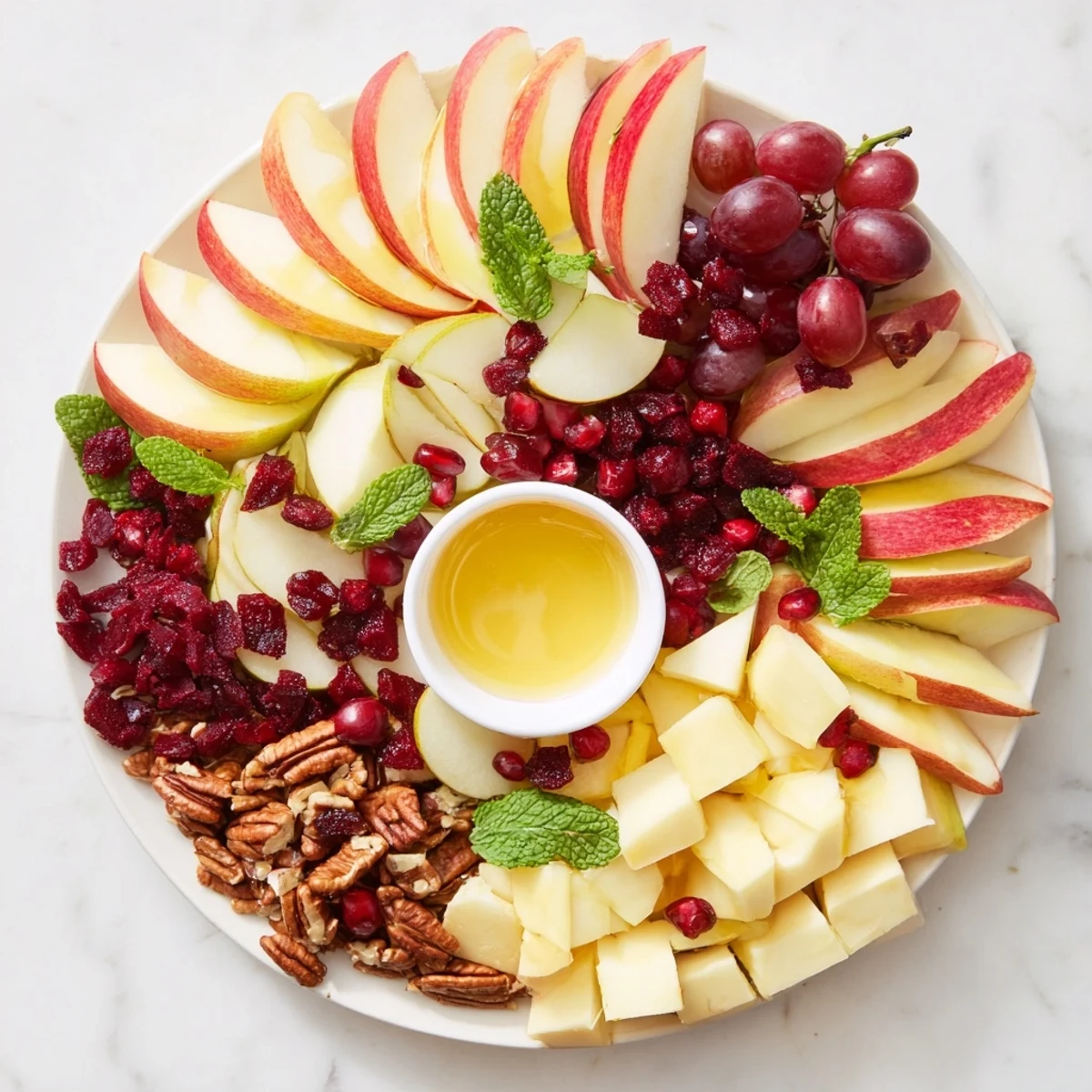 Apple Orchard Fruit Board: a colorful arrangement of fresh apples, grapes, and cheese, ready to enjoy.