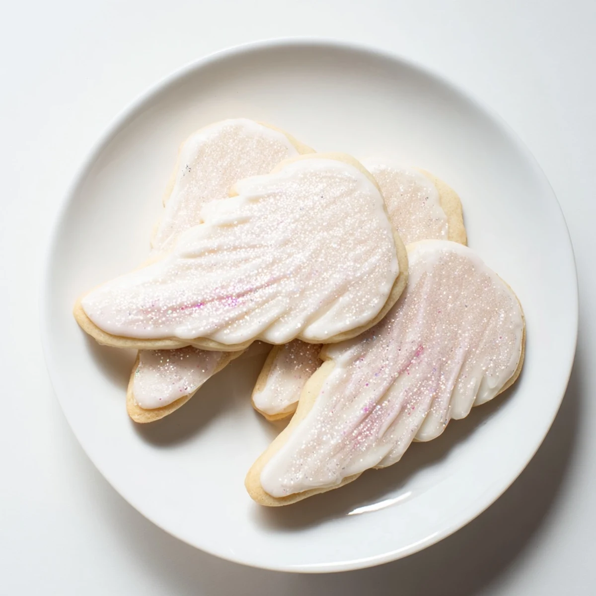 Sweet angel wings sugar cookies with delicate, crisp edges served on a white plate.