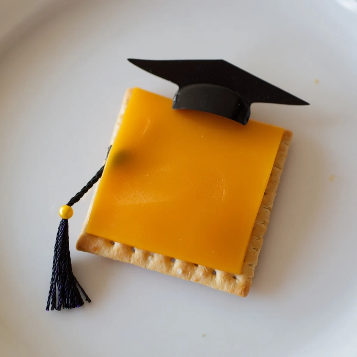 These colorful Graduation Cap Snacks showcase perfect little cheese squares topped with creative fruit tassels.