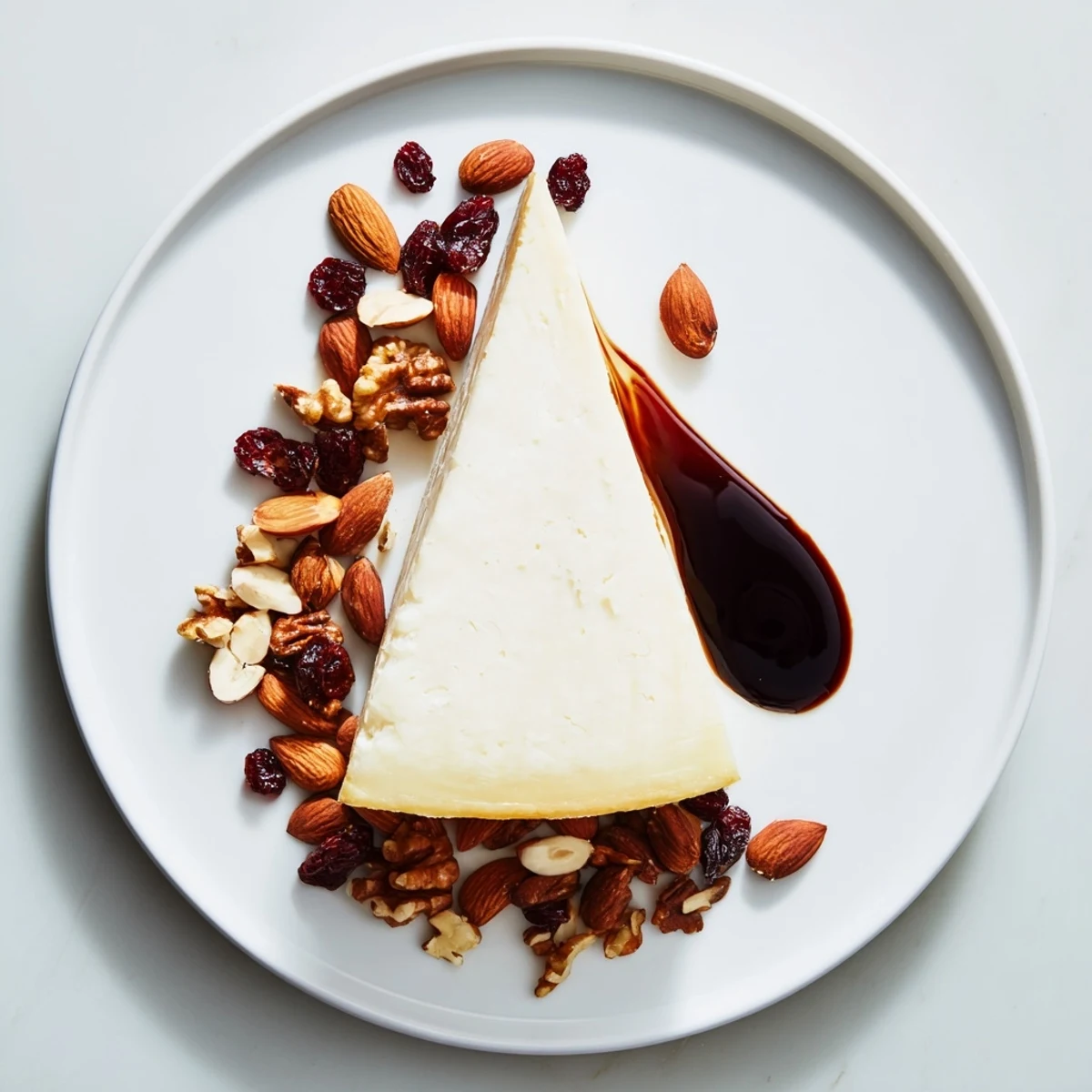 Artistic "Sundial" cheese platter with aged cheese and balsamic glaze, a beautiful appetizer to serve.