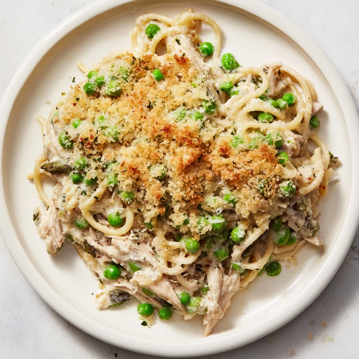 Golden-brown crust tops the creamy Turkey/Chicken Tetrazzini Bake, fragrant with herbs and tender poultry.
