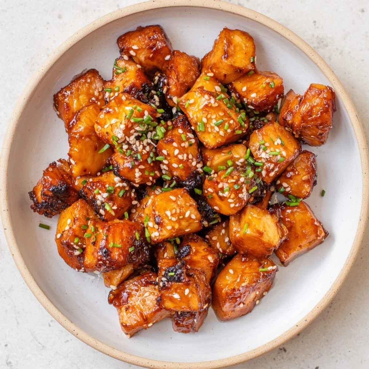 Air Fryer Turkey/Chicken Bites, with crispy edges and glazed in honey, perfect for game night snacking.