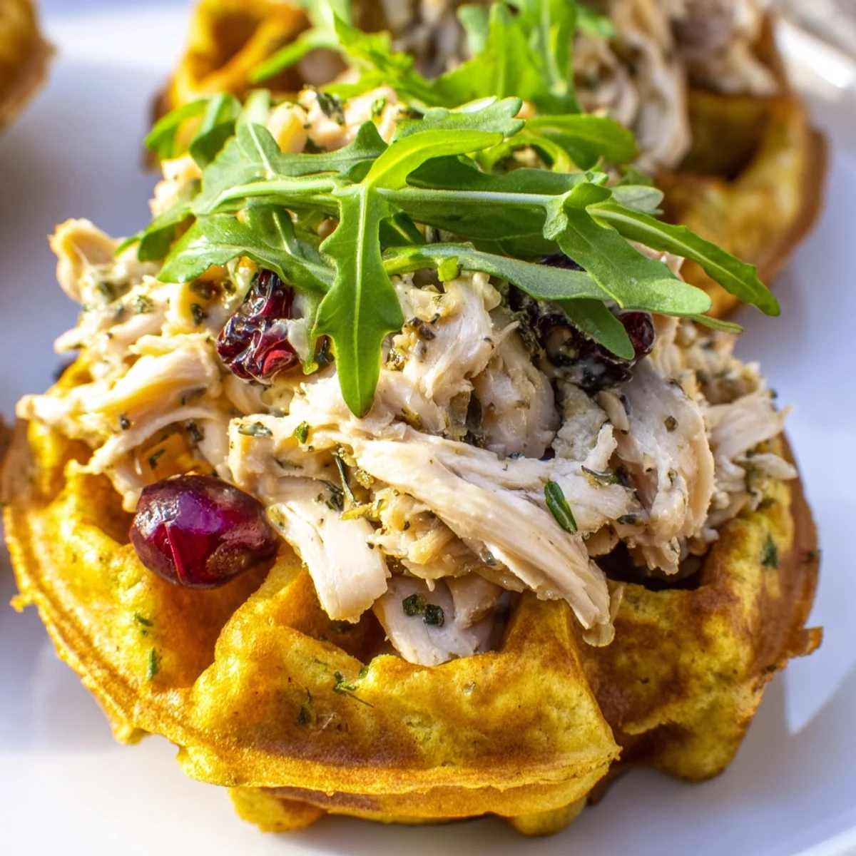 Golden-brown Stuffing Waffle Chicken Sliders are stacked high, ready for a delicious bite.