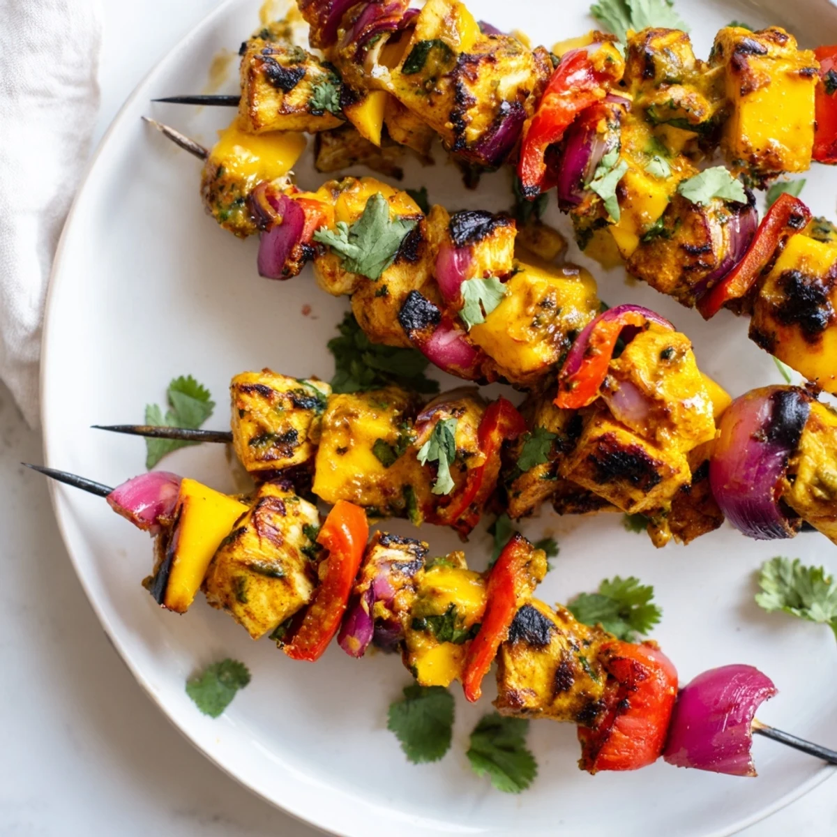 These mango lime chicken skewers offer a taste of the tropics, perfectly marinated and grilled to perfection.