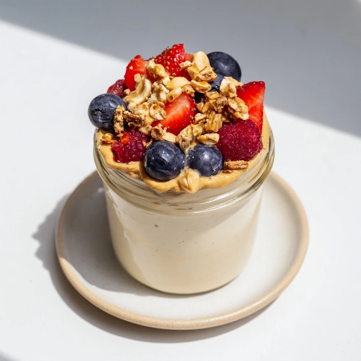 Enjoy the light, fluffy texture of this Cashew Butter Yogurt Parfait topped with a sweet crunch.