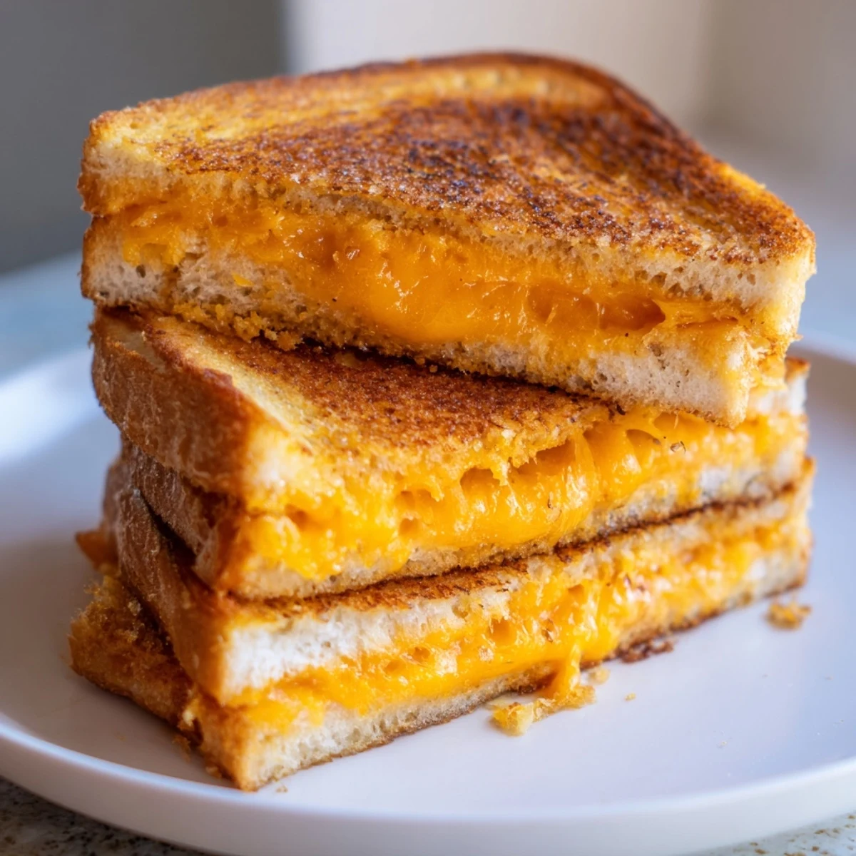 Perfectly browned air fryer grilled cheese; the cheese is melting deliciously between the bread.