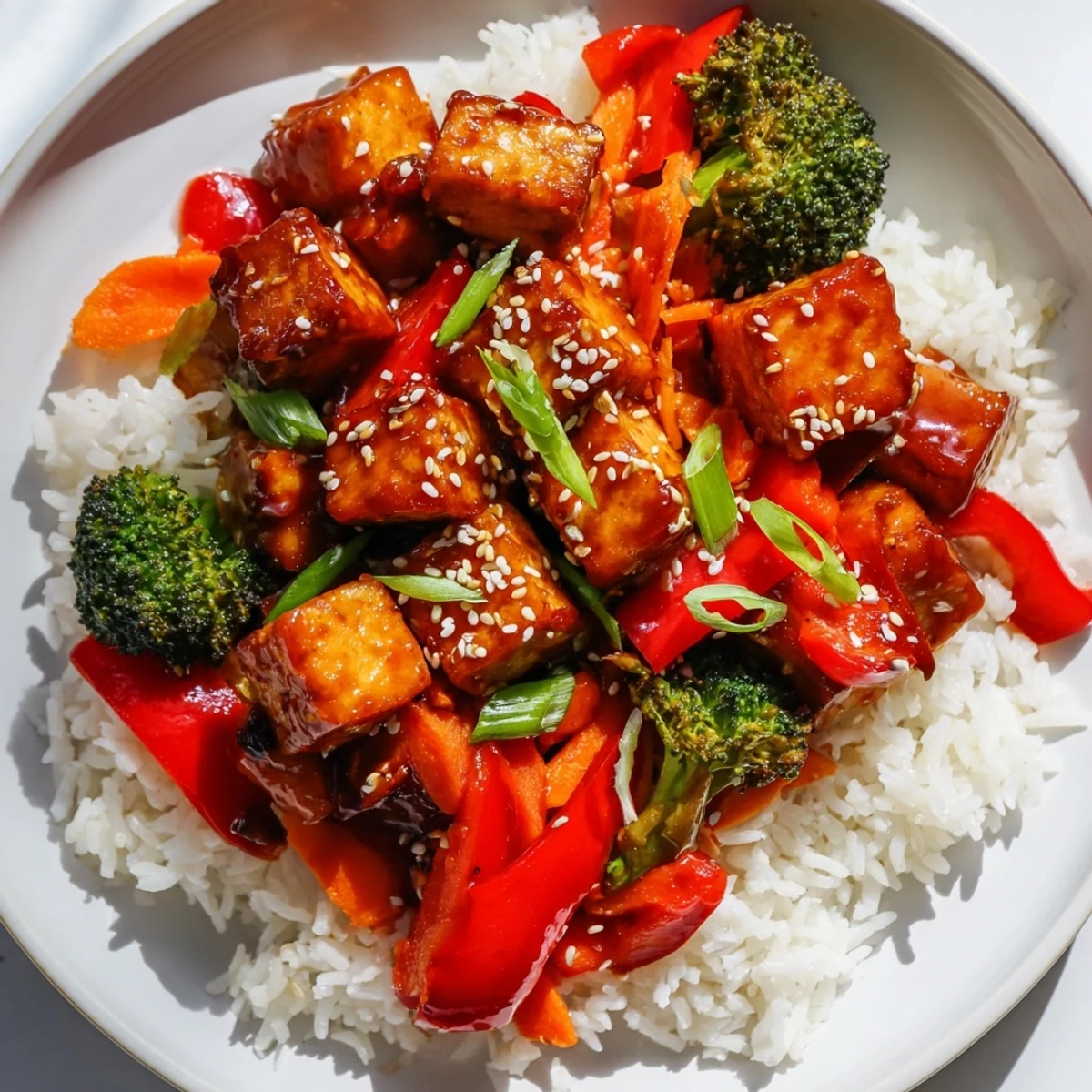 Imagine tender tofu in the sticky honey garlic sauce, a complete and colorful Honey Garlic Tofu Bowls meal.