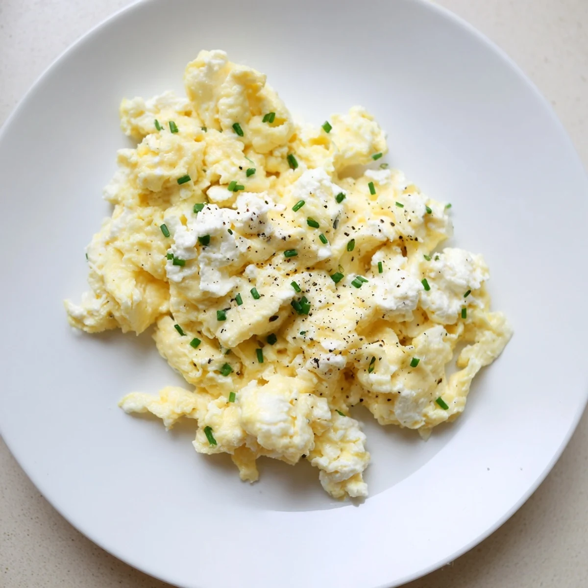 Fluffy Cottage Cheese Scrambled Eggs, a golden breakfast, ready to be served.