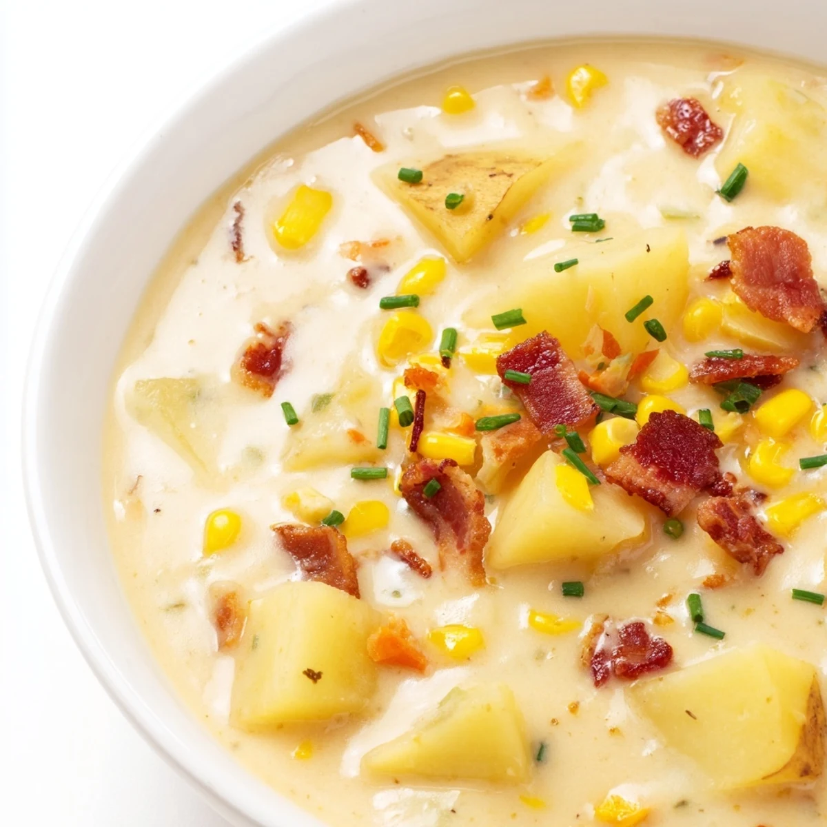 Delicious and comforting corn chowder served in a rustic bowl, perfect for a cozy dinner.