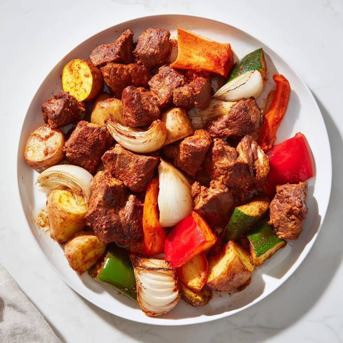A close-up of a steaming tray of Jordanian Zarb, showcasing fall-off-the-bone lamb with colorful vegetables.