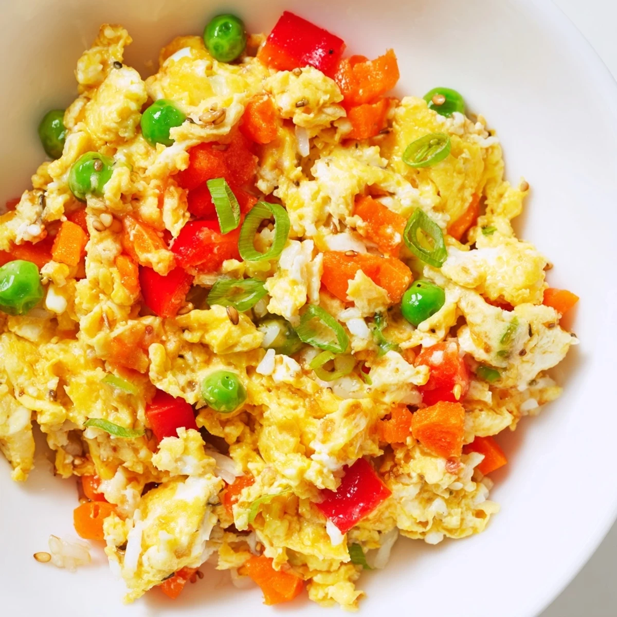 Golden-brown, fluffy Egg Fried Rice with vibrant vegetables, ready for a delicious dinner.