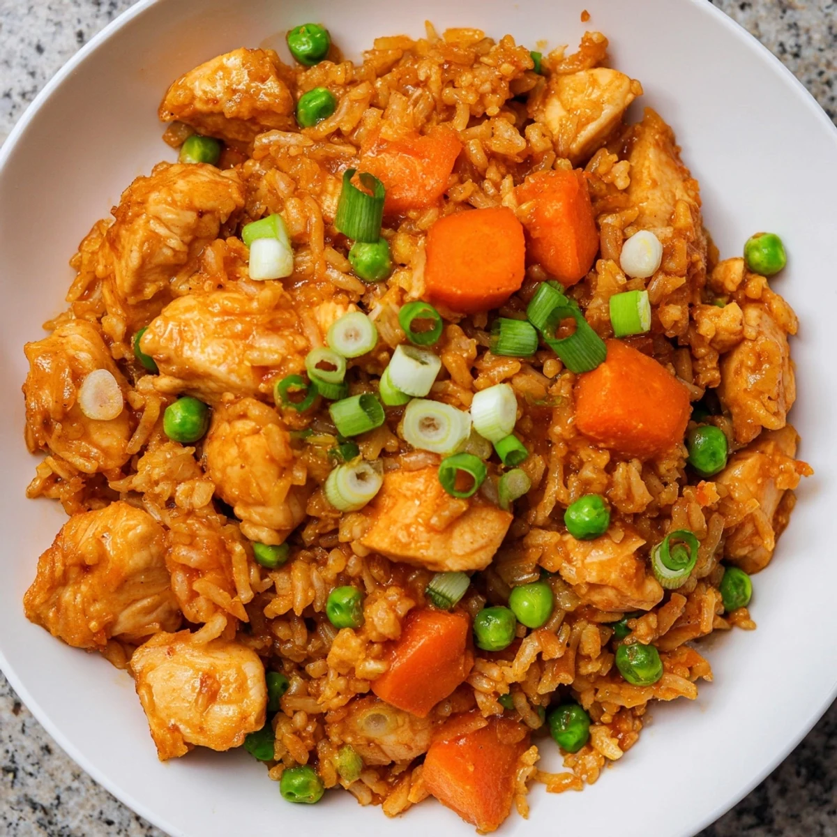 Golden Butter Chicken Fried Rice, showcasing a vibrant mix of chicken and rice, ready to serve, deliciously.