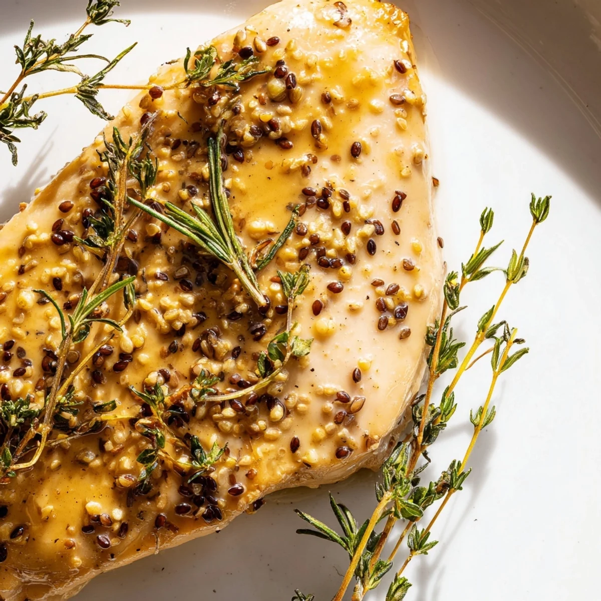 Honey Dijon Chicken Skillet with tender chicken in a sweet and tangy sauce, served alongside fluffy white rice.  