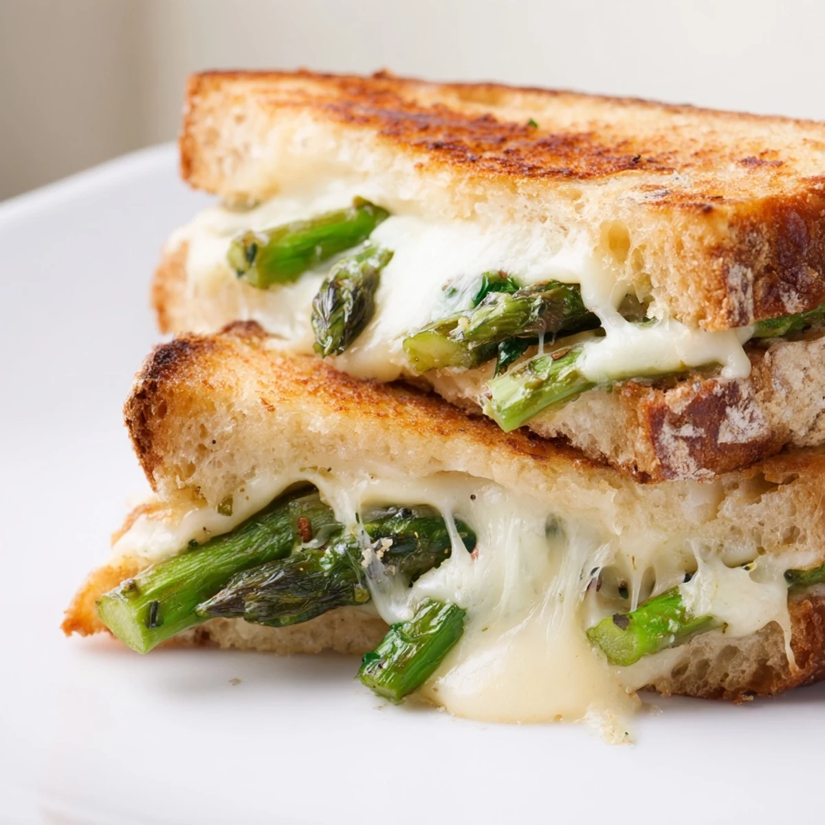 Golden-toasted sourdough holds melted Brie cheese and tender grilled asparagus spears in this luxurious Asparagus & Brie Grilled Cheese sandwich.