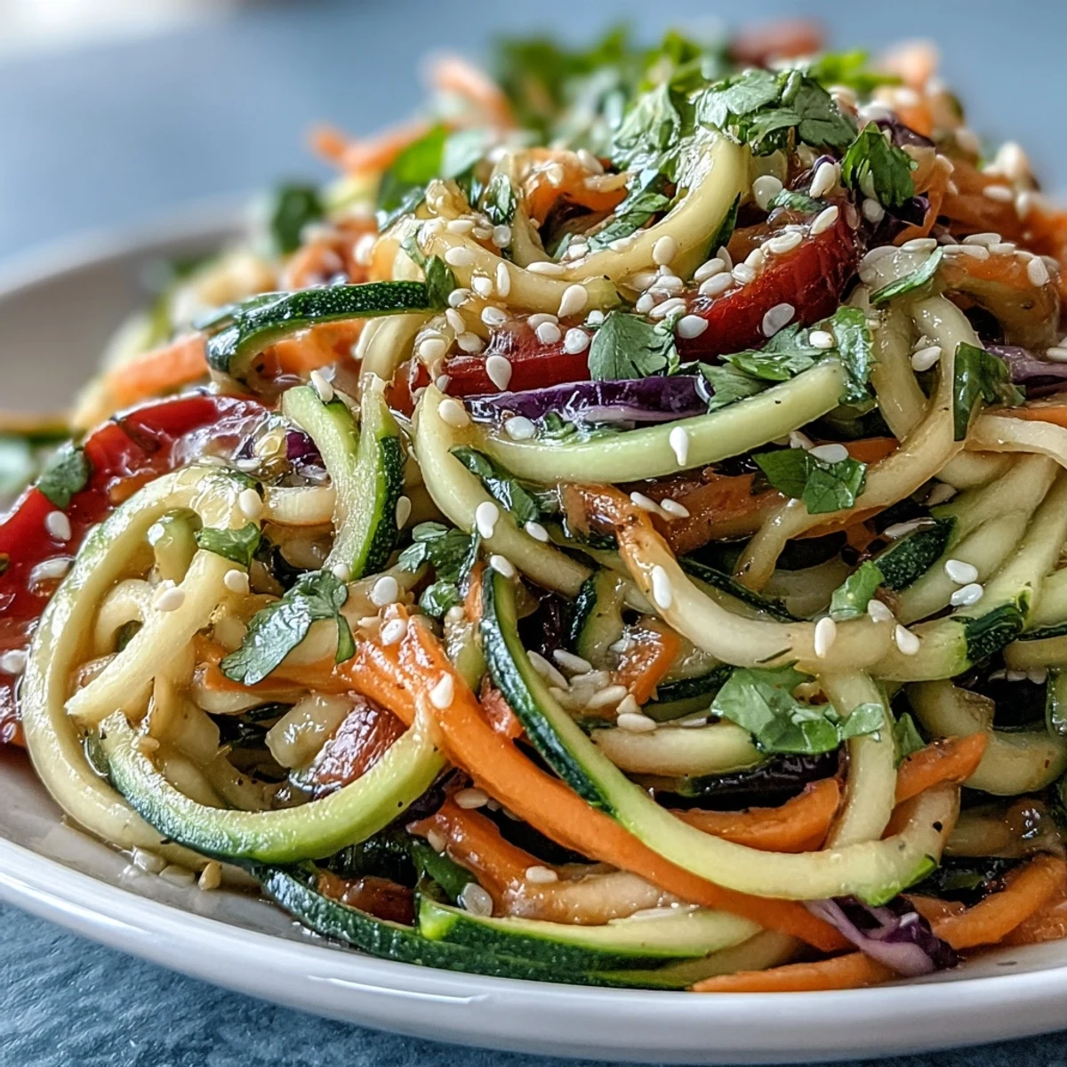Cool, crisp Raw Vegetable Noodle Salad with a bright, tangy sesame-ginger dressing.