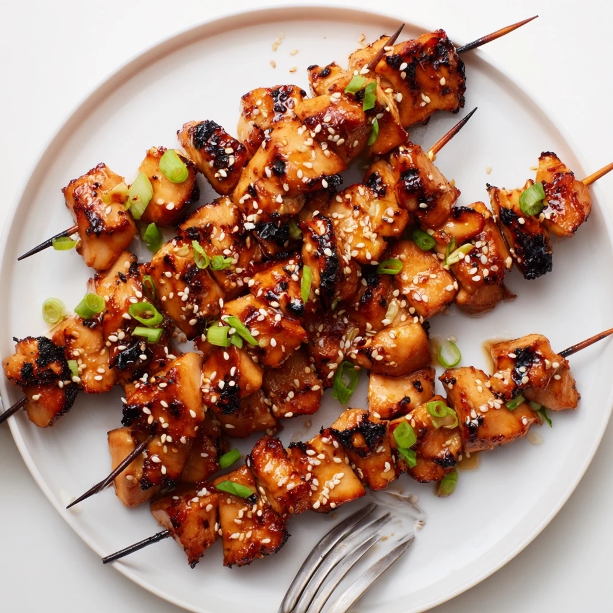 Juicy chicken skewers marinated in zesty ginger teriyaki sauce, perfect for dinner.  