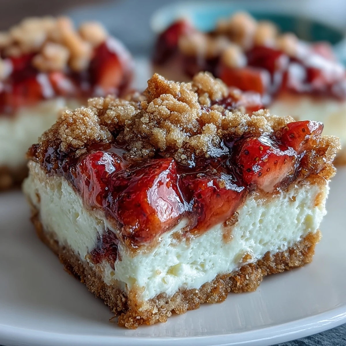 A delicious bite showcases the buttery crust and vibrant cheesecake filling, perfect for picnics, parties, or an indulgent sweet treat.