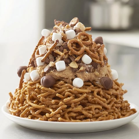 Haystack Candy Towers rise high, showcasing layers of crunchy pretzels and sweet, melted chocolate.