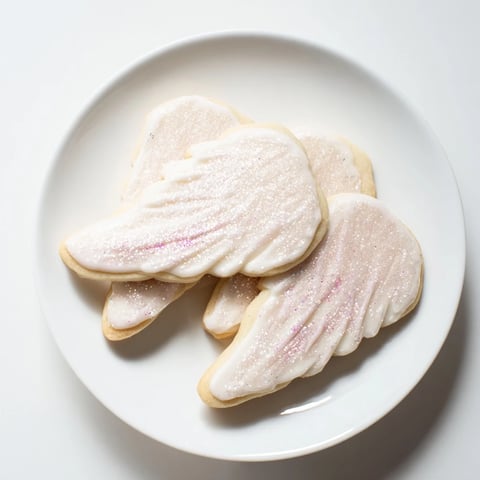 Sweet angel wings sugar cookies with delicate, crisp edges served on a white plate.