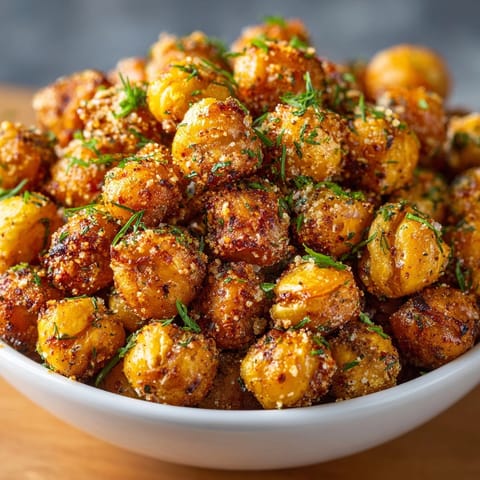 Homemade Cool Ranch Roasted Chickpeas recipe, ready to serve as a crunchy, flavorful snack.