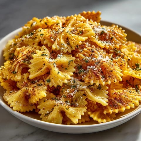 Homemade pasta chips, a crunchy and savory snack, fresh from the oven.