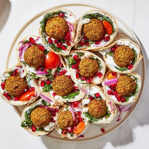This beautifully arranged Festive Falafel & Tzatziki Christmas Wreath Wrap features crispy falafel and creamy tzatziki.