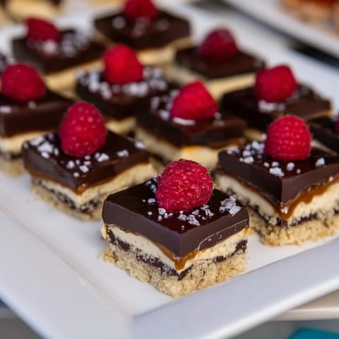 A close-up of The Checkerboard Terrace: cream cheese, caramel, and crunchy shortbread grid dessert.