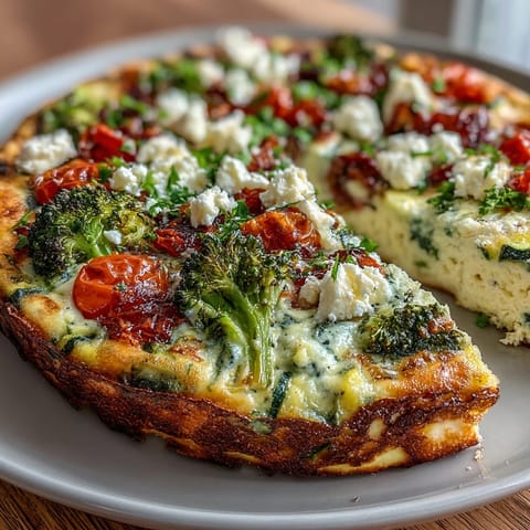 Colorful egg white frittata loaded with zucchini, cherry tomatoes, and feta cheese, offering a satisfying low-calorie meal for weight loss goals.