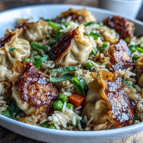 Delicious Trader Joe's Dumpling Fried Rice with colorful veggies and savory soy sauce, served hot in a skillet for a satisfying meal.